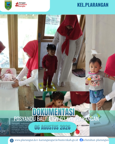 Posyandu Balita RW 3 Kelurahan Plarangan bulan Agustus 2026