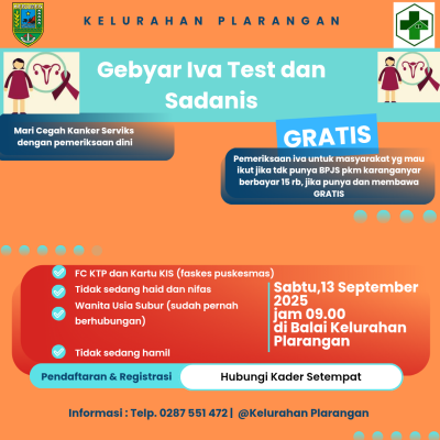Pemeriksaan IVA bagi warga Kelurahan Plarangan