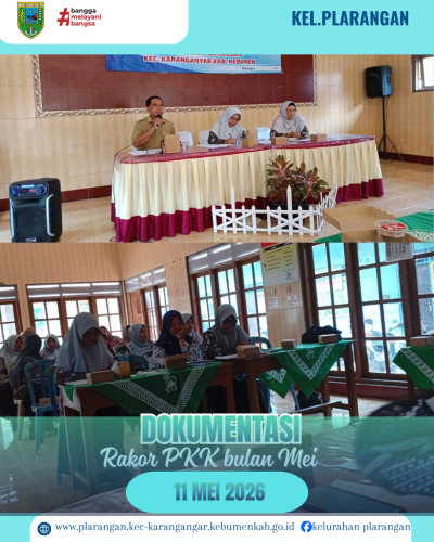 Rakor PKK bulan Mei 2026 Kelurahan Plarangan 