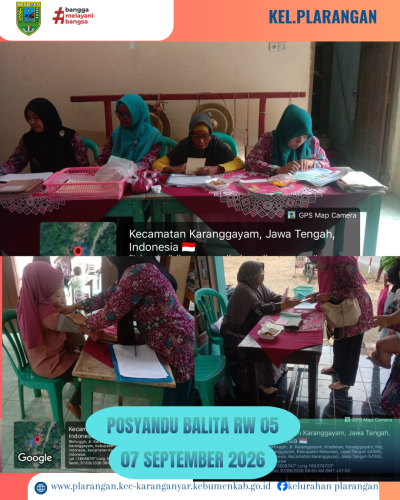 Posyandu Balita RW 5 Kelurahan Plarangan bulan September 2026