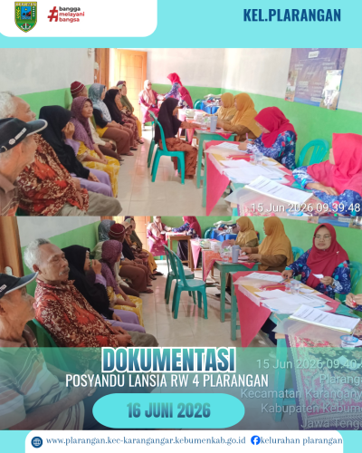 Posyandu Lansia RW 4 bulan Juni Kelurahan Plarangan 