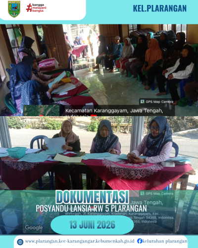 Posyandu Lansia RW 05 Bulan Juni Kelurahan Plarangan 