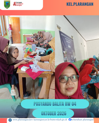 Posyandu Balita RW 04 Kelurahan Plarangan bulan Oktober 2026