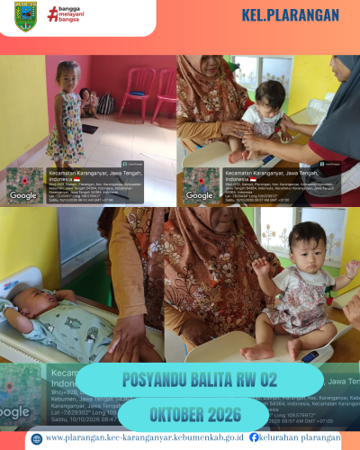Posyandu Balita RW 02 Kelurahan Plarangan bulan Oktober 2026