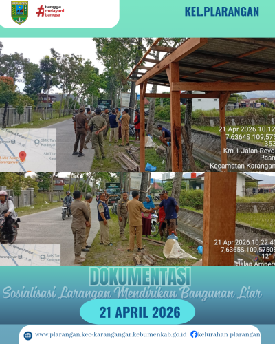 Sosialisasi Larangan Mendirikan Bangunan Liar di Kelurahan Plarangan oleh Satpol PP kebumen 