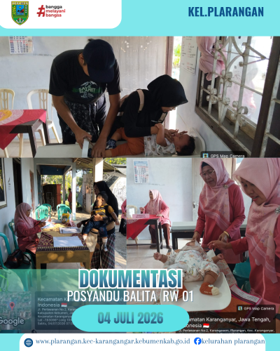 Posyandu Balita RW 1 bulan Juli 2026 Kelurahan Plarangan 