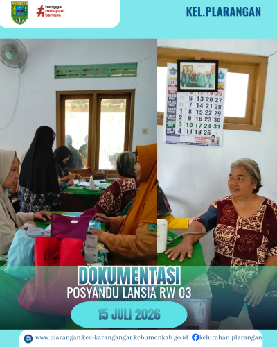 Posyandu Lansia RW 03 Bulan Juli 2026 Kelurahan Plarangan 