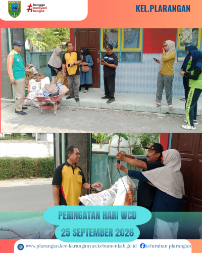 Peringatan Hari World Cleaning Day (WCD) Kelurahan Plarangan 
