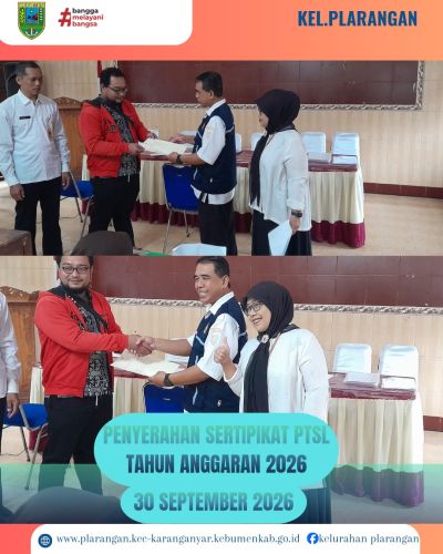 Penyerahan  Sertifikat PTSL Kelurahan Plarangan tahun 2026